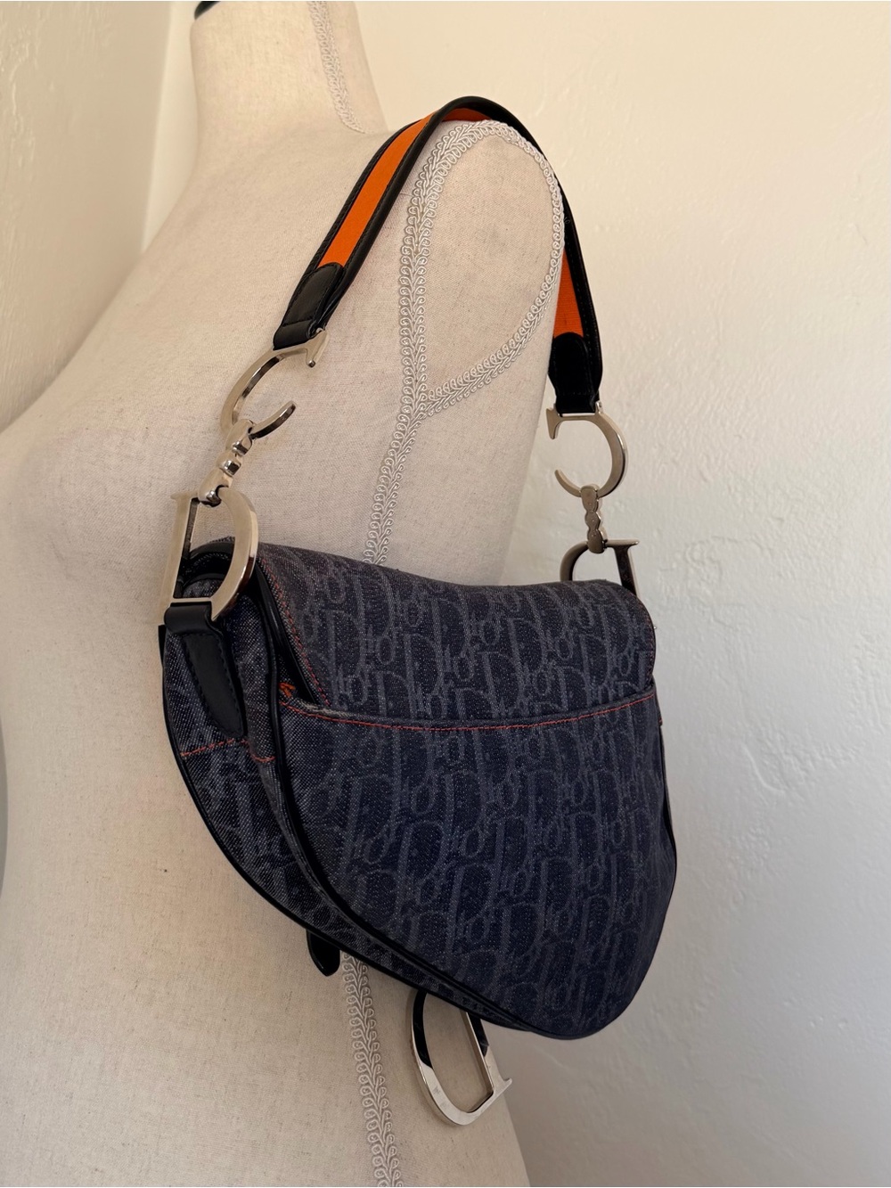 Christian Dior Galliano Denim Monogram Trotter Saddle Bag “Remove Before Flight” - Picture 4 of 11
